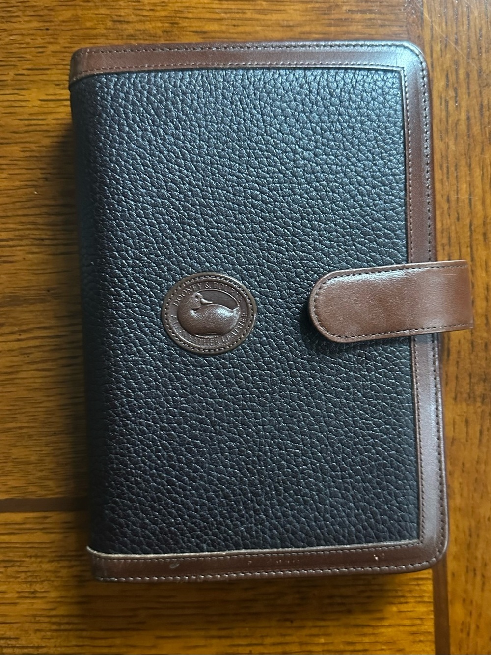 Dooney & Bourke 1999 address Black Pebbled Leather Folio with Brown Trim